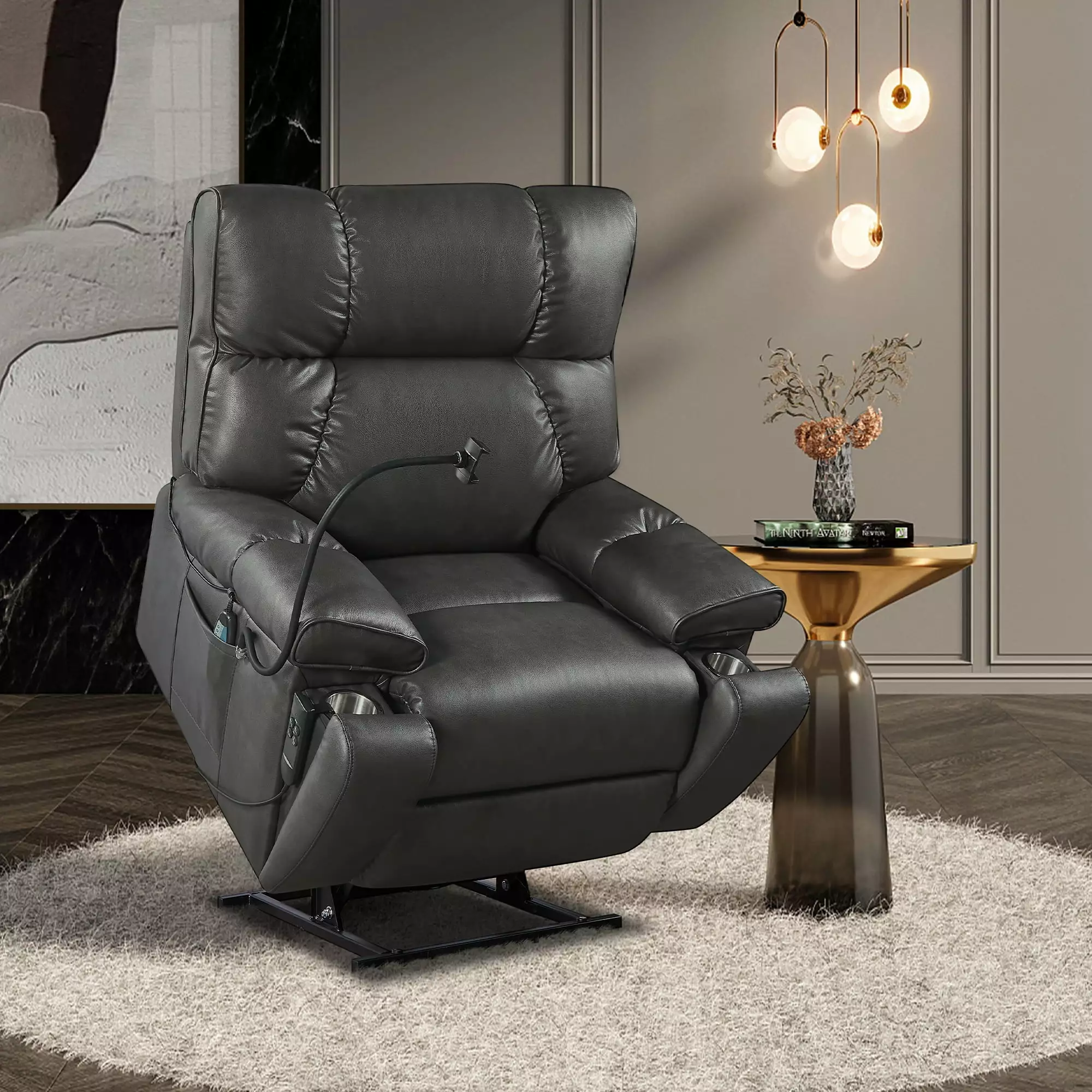 Electric Power Lift Recliner Chair Massage Heat and Cup Holders Elderly Assistance Oaks Aura