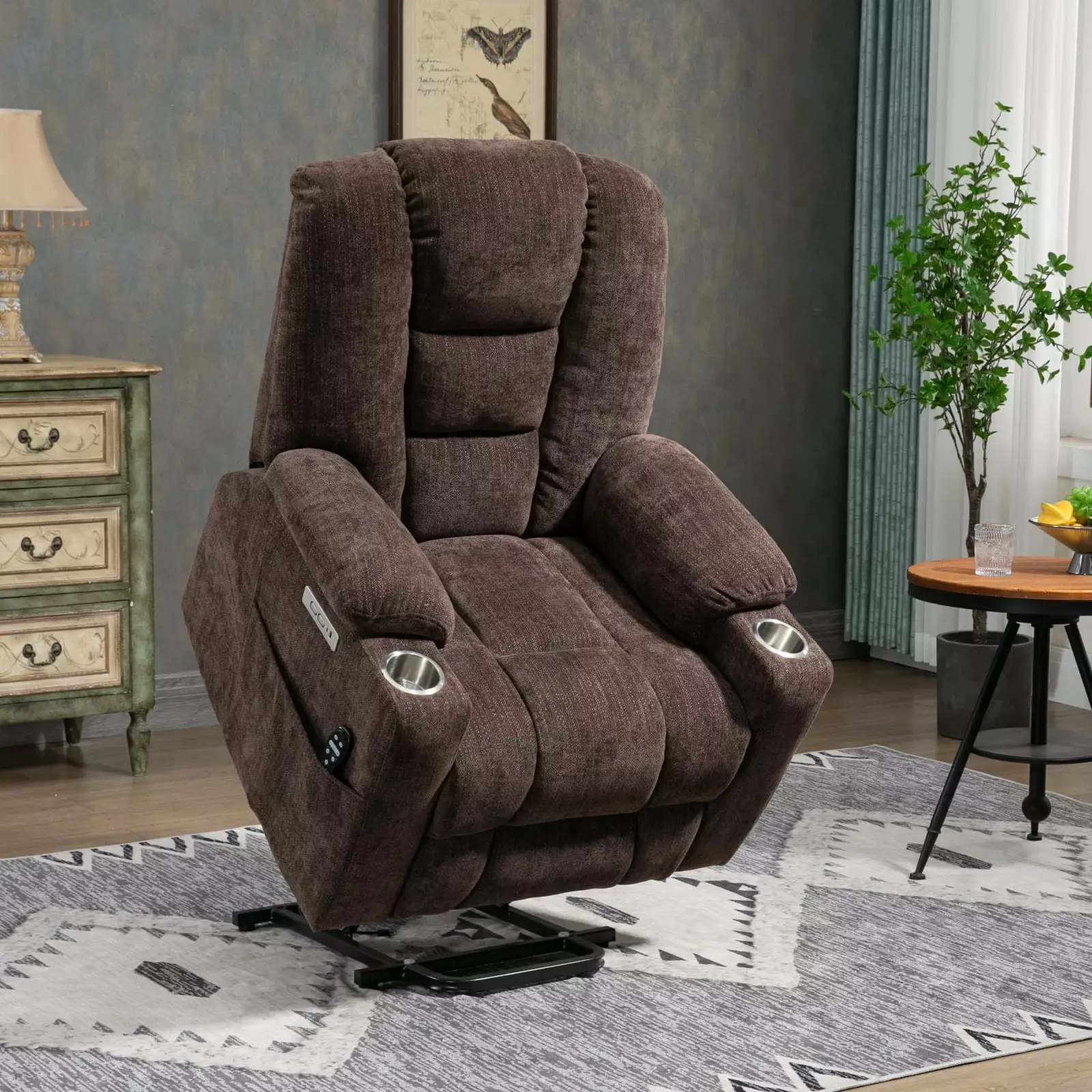 Cozy Large Power Lift Recliner Chair Massage and Heat Elderly USB and Type C Ports Brown Ponnky
