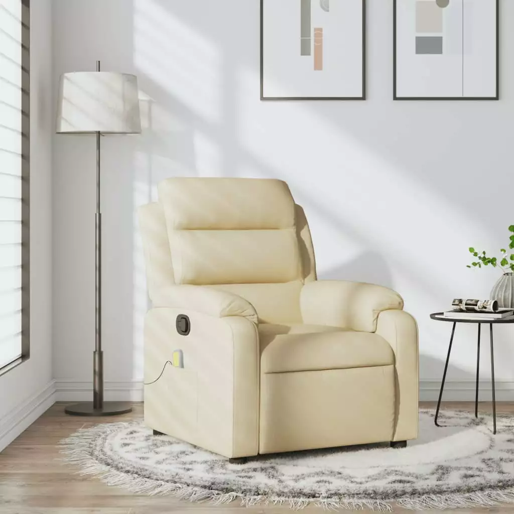 vidaXL Cream Fabric Massage Recliner Chair Plush and Supportive
