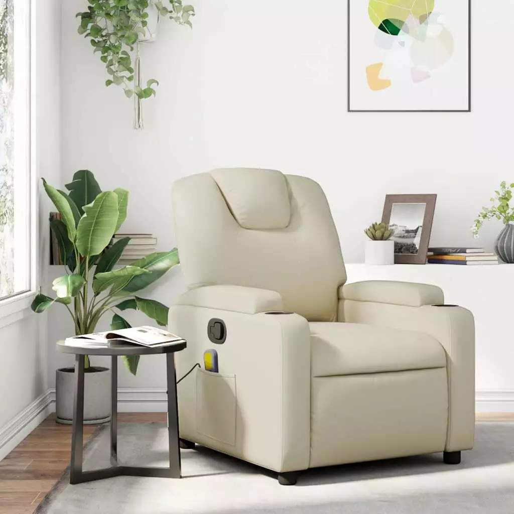 vidaXL Cream Faux Leather Massage Recliner Chair Ergonomic Design