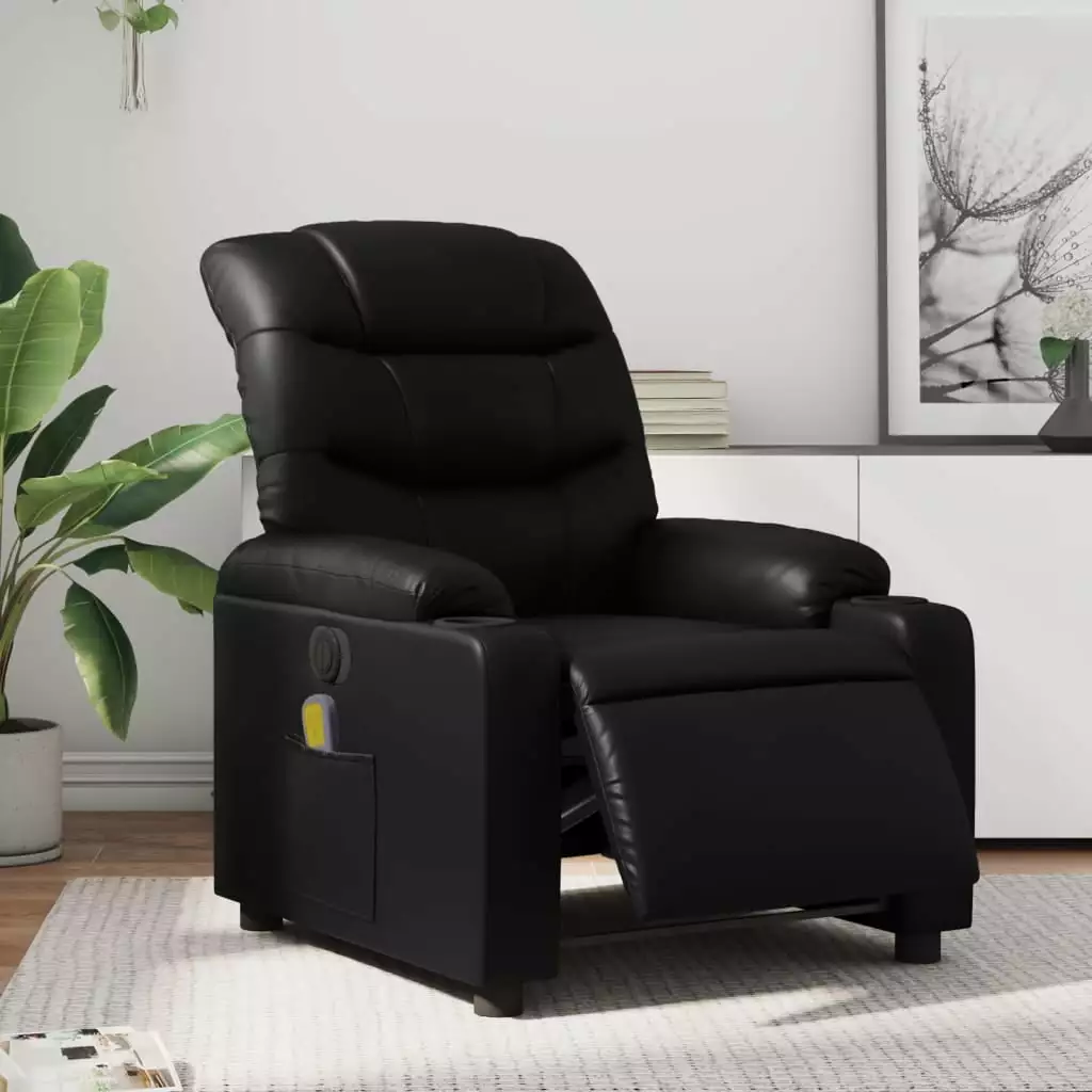 vidaXL Electric Massage Recliner Chair Black Faux Leather Remote