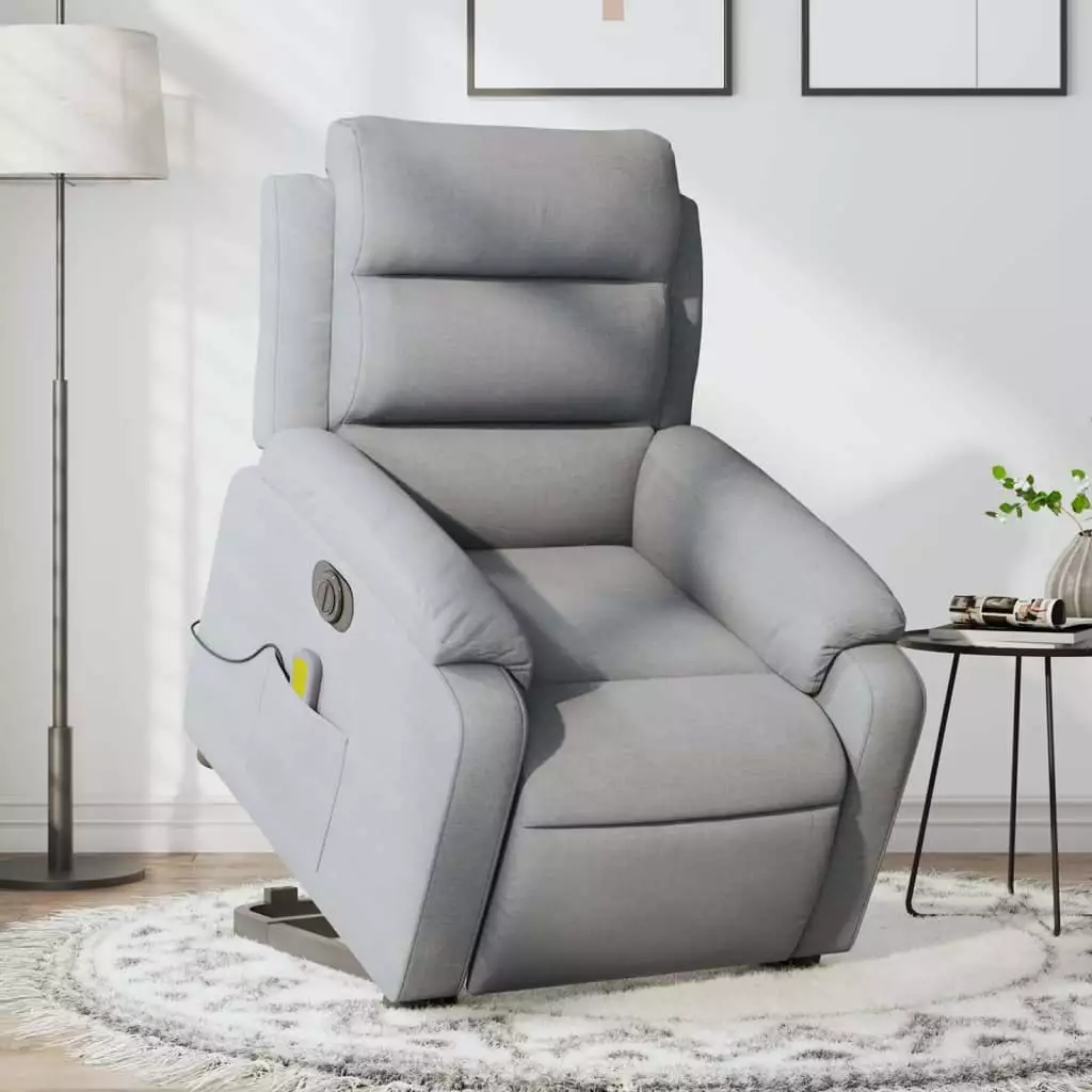 vidaXL Electric Stand Up Massage Recliner Chair Light Gray Fabric - Comfortable and Stylish