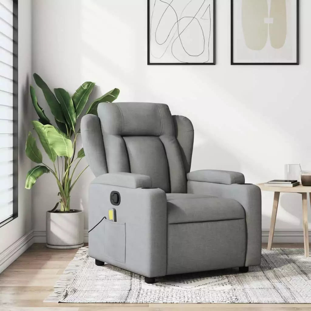 vidaXL Light Gray Fabric Massage Recliner Chair Comfortable Lounge Seat