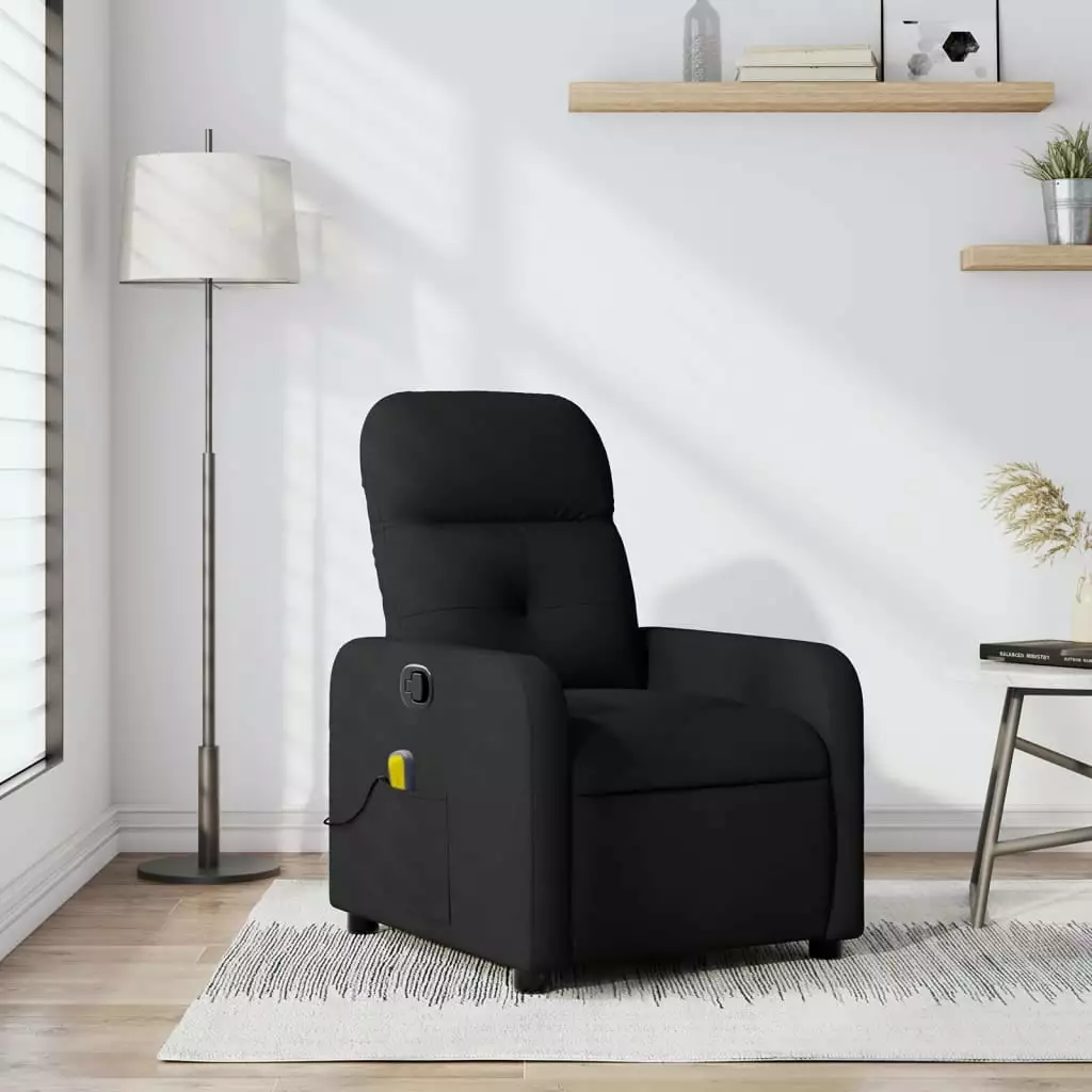 vidaXL Massage Recliner Chair Black Fabric Heat and Vibration Living Room