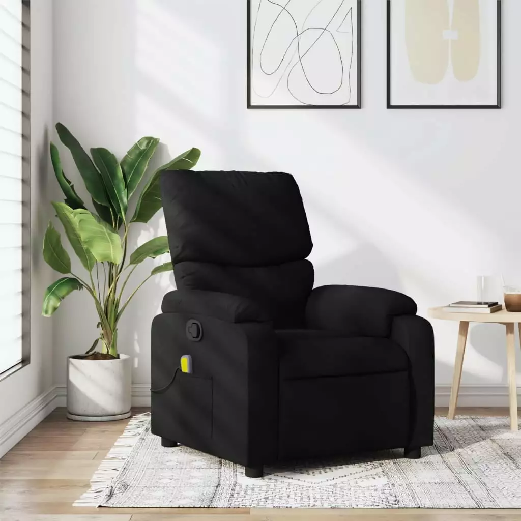 vidaXL Massage Recliner Chair Black Fabric Adjustable Footrest Home Use