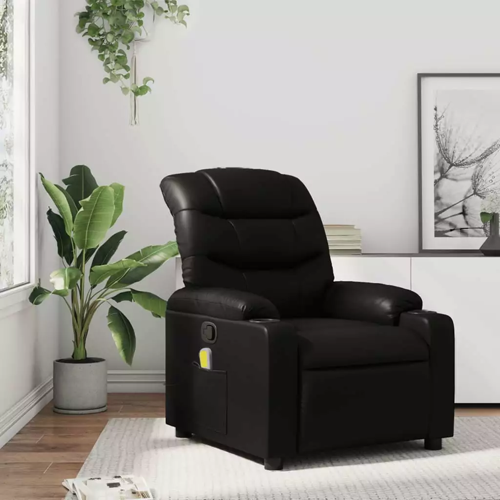 vidaXL Massage Recliner Chair Black Faux Leather Multiple Functions