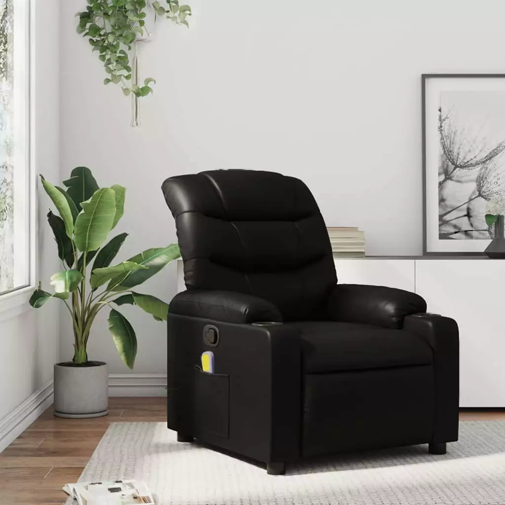vidaXL Massage Recliner Chair Black Faux Leather Ergonomic Design