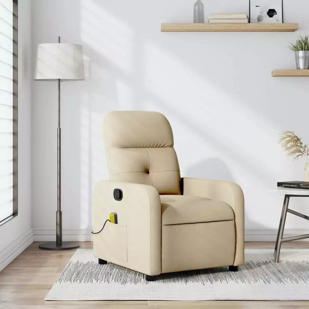 vidaXL Massage Recliner Chair Cream Fabric - Ergonomic Lounge Chair Massage Function