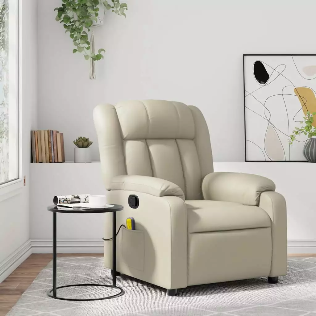 vidaXL Massage Recliner Chair Cream Faux Leather Remote Control