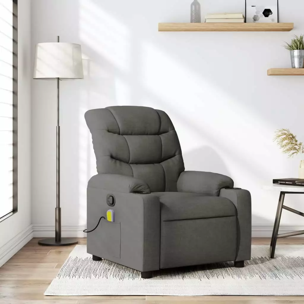 vidaXL Massage Recliner Chair Dark Gray Fabric Heat and Vibration Living Room