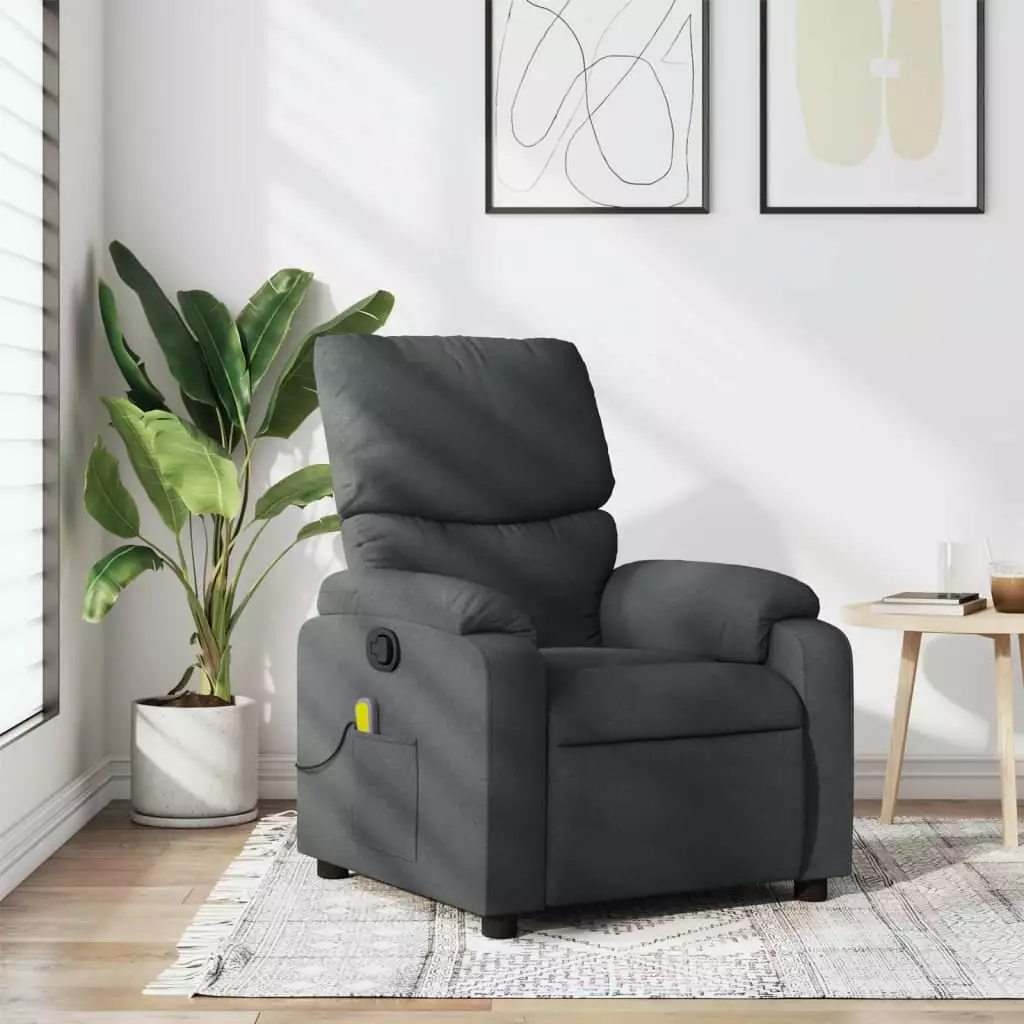 vidaXL Massage Recliner Chair Dark Gray Fabric Adjustable Footrest Living Room