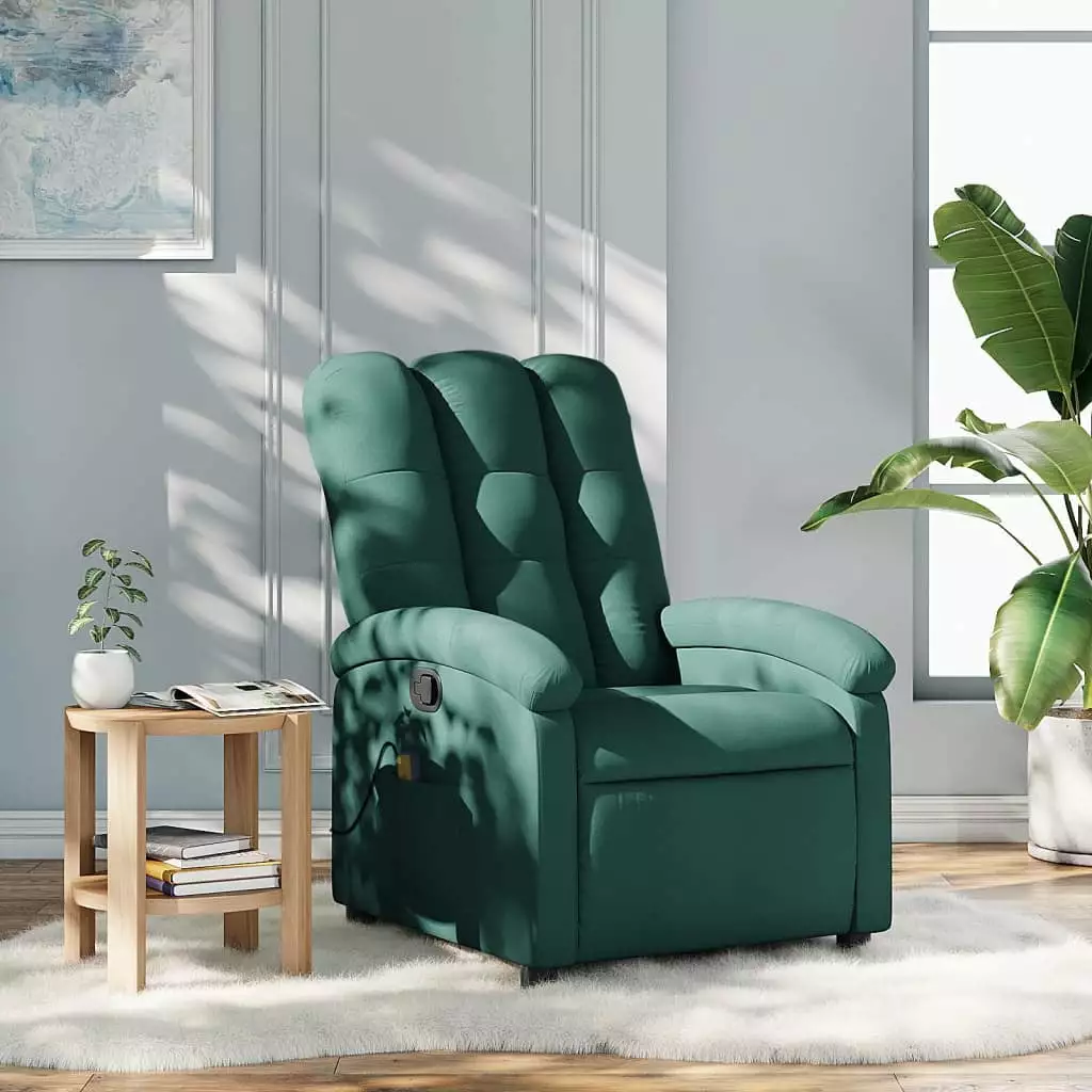 vidaXL Massage Recliner Chair Dark Green Fabric Adjustable Footrest Home Comfort