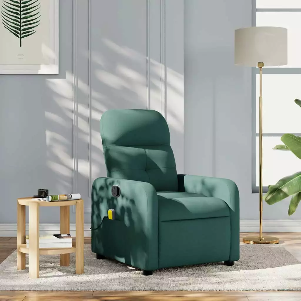 vidaXL Massage Recliner Chair Dark Green Fabric Heat and Vibration Living Room