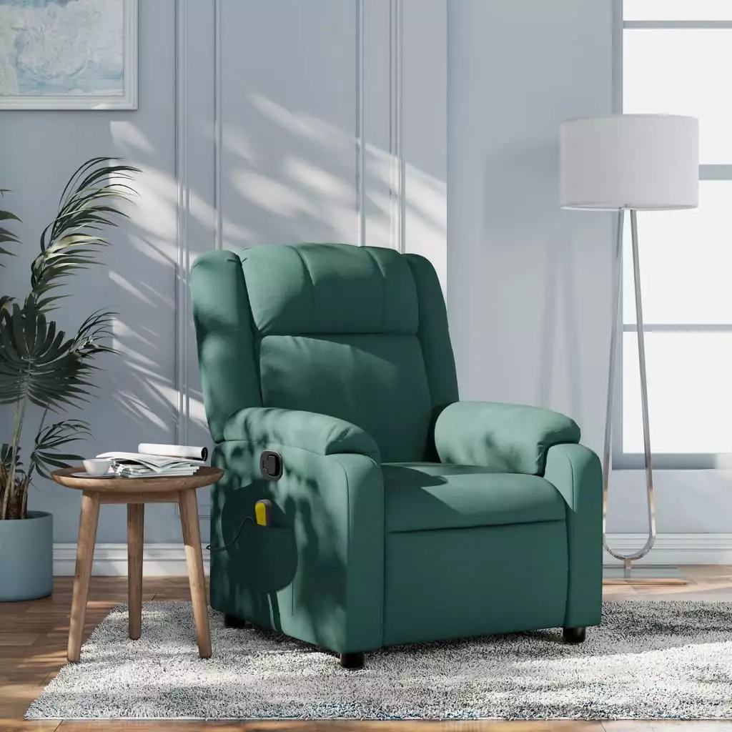 vidaXL Massage Recliner Chair Dark Green Fabric Thick Cushion