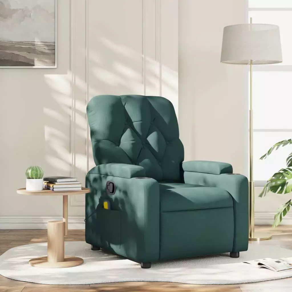 vidaXL Massage Recliner Chair Dark Green Fabric Heat Function