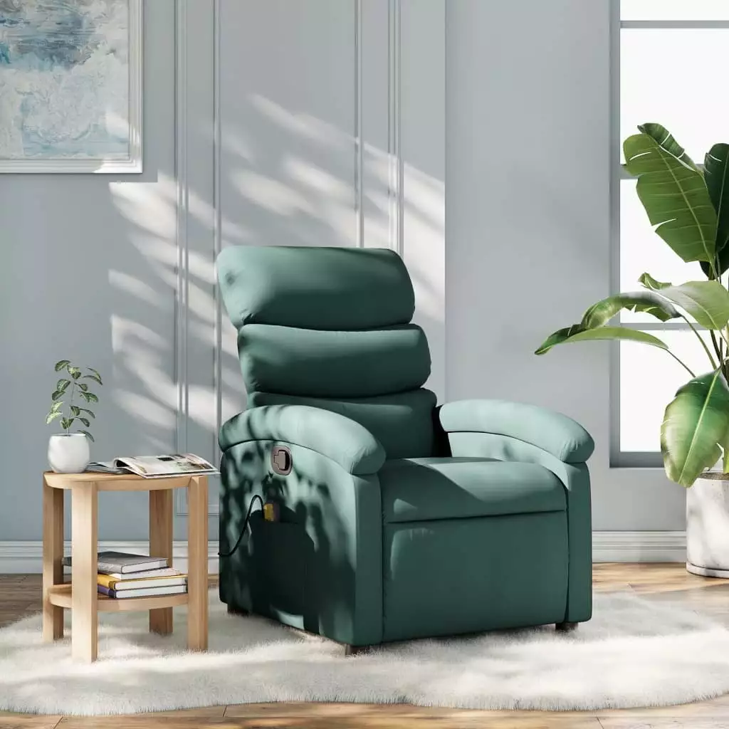 vidaXL Massage Recliner Chair Dark Green Fabric Living Room