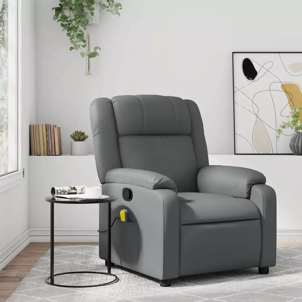 vidaXL Massage Recliner Chair Gray Faux Leather Electric Lift Chair