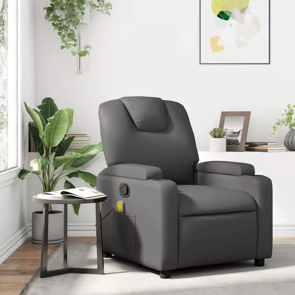 vidaXL Massage Recliner Chair Gray Faux Leather Relaxation Lounge Chair