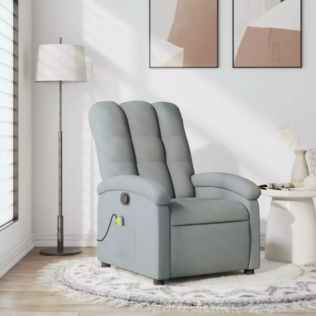 vidaXL Massage Recliner Chair Light Gray Fabric Adjustable Backrest