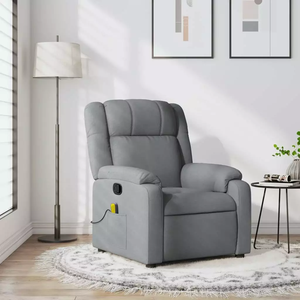 vidaXL Massage Recliner Chair Light Gray Fabric Footrest