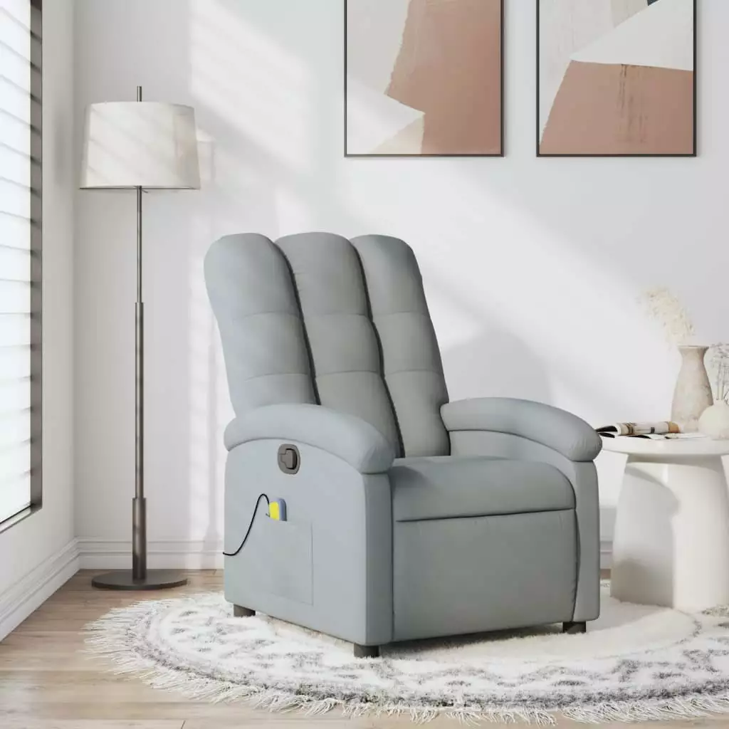 vidaXL Massage Recliner Chair Light Gray Fabric Modern Design Living Room