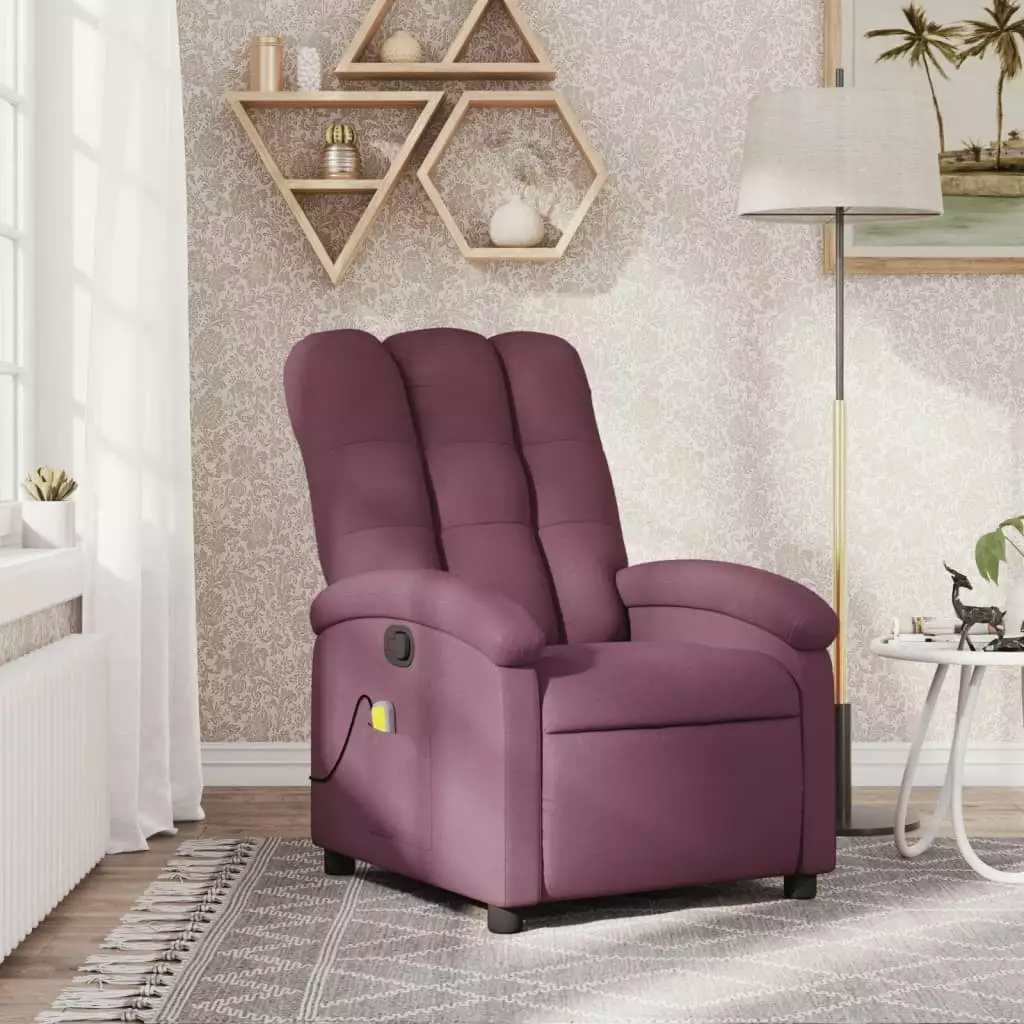 vidaXL Massage Recliner Chair Purple Fabric Footrest and Cup Holders
