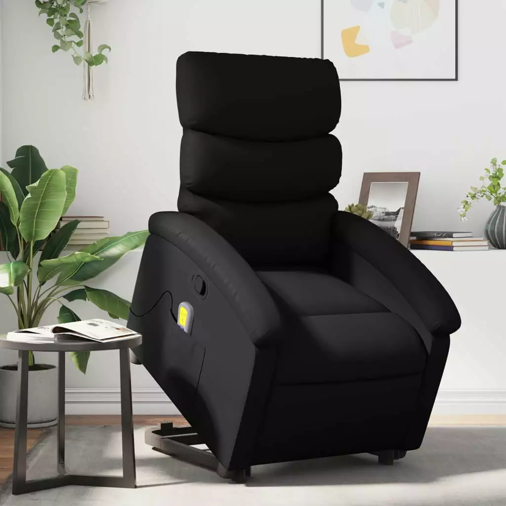 vidaXL Stand up Massage Recliner Chair Black Faux Leather Ultimate Relaxation