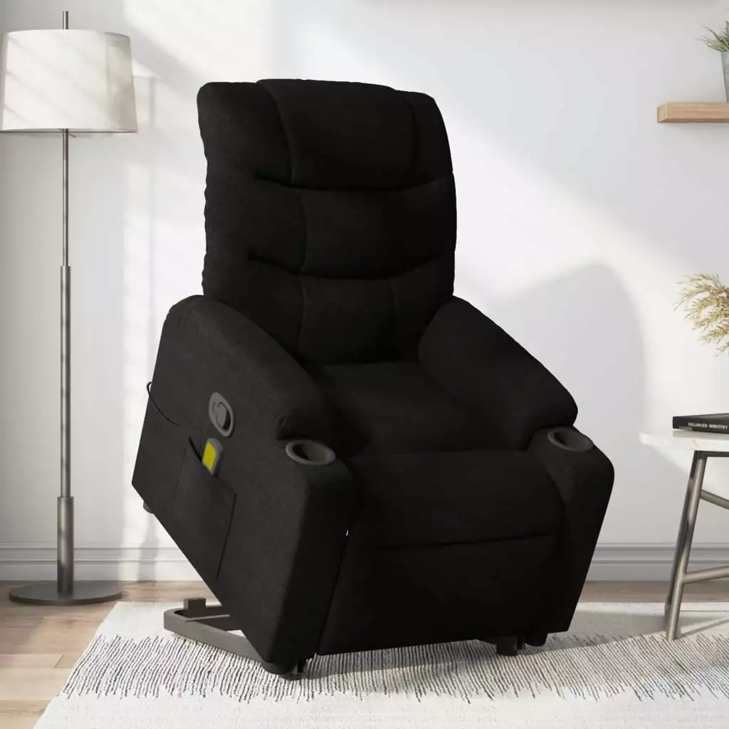 vidaXL Stand up Massage Recliner Chair Black Fabric Living Room Comfort