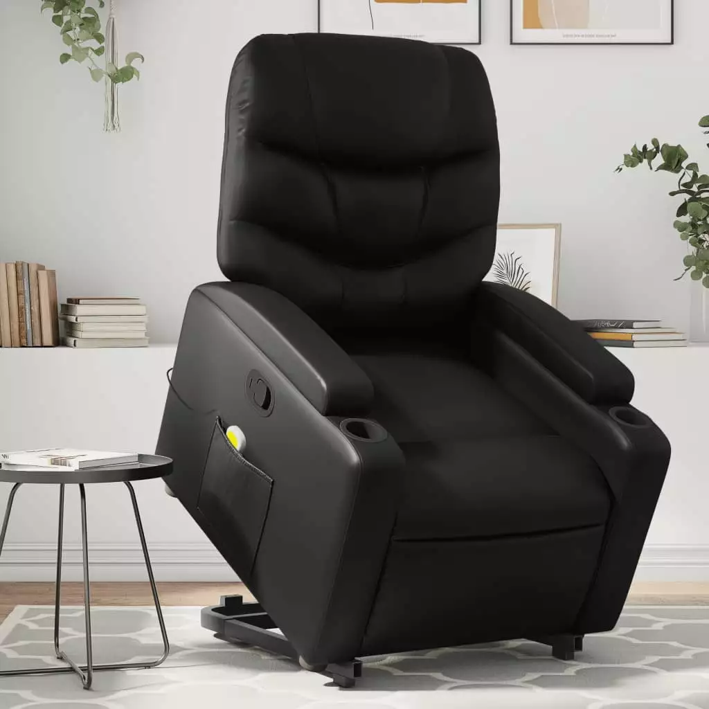vidaXL Stand up Massage Recliner Chair Black Faux Leather Power Lift