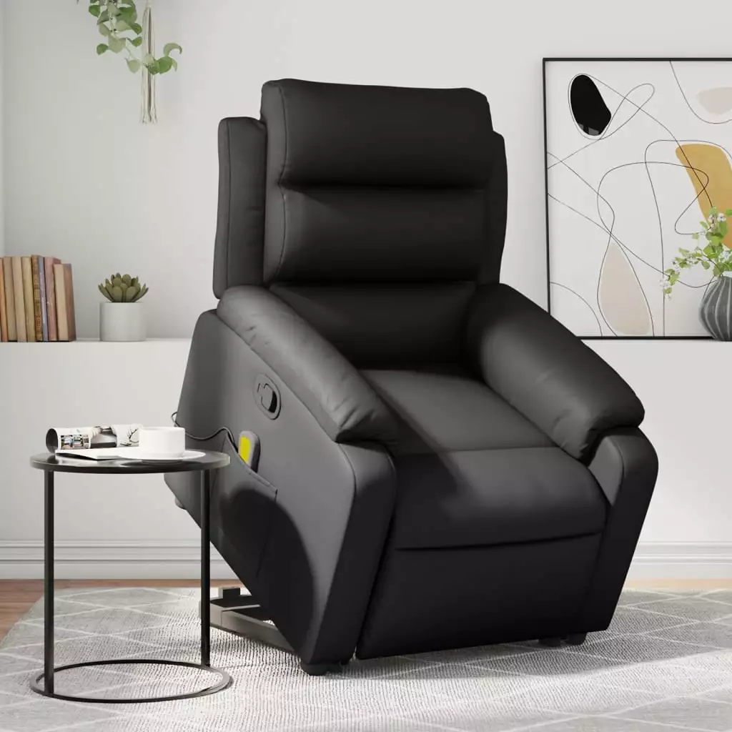 vidaXL Stand up Massage Recliner Chair Black Faux Leather Living Room