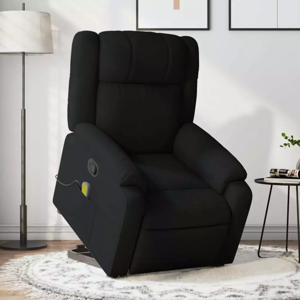 vidaXL Stand up Massage Recliner Chair Black Fabric Adjustable Features