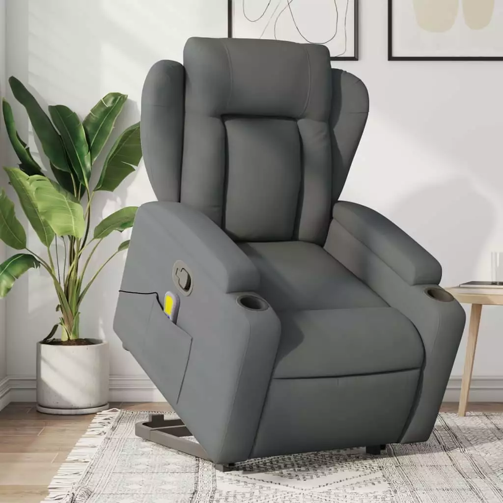 vidaXL Stand up Massage Recliner Chair Dark Gray Fabric Home Relaxation