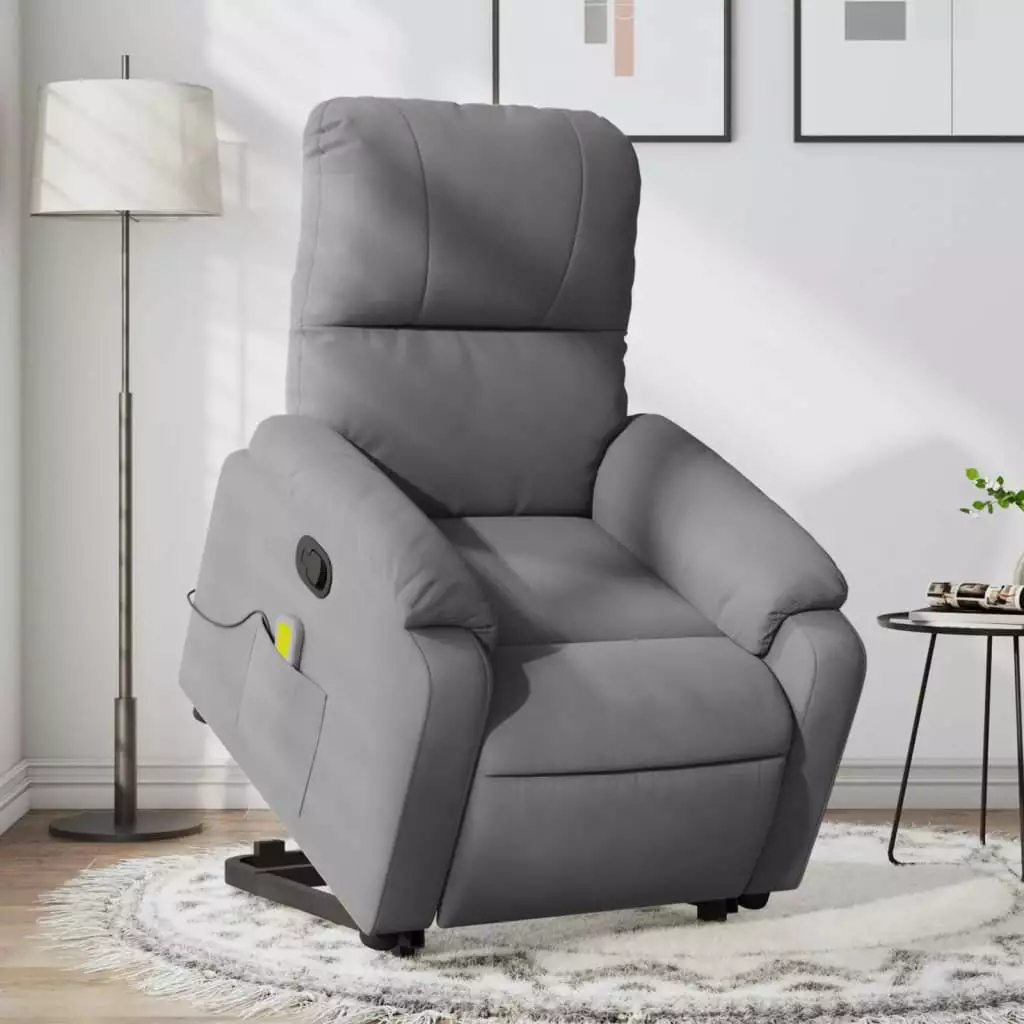 vidaXL Stand up Massage Recliner Chair Dark Gray Microfiber Fabric Heat