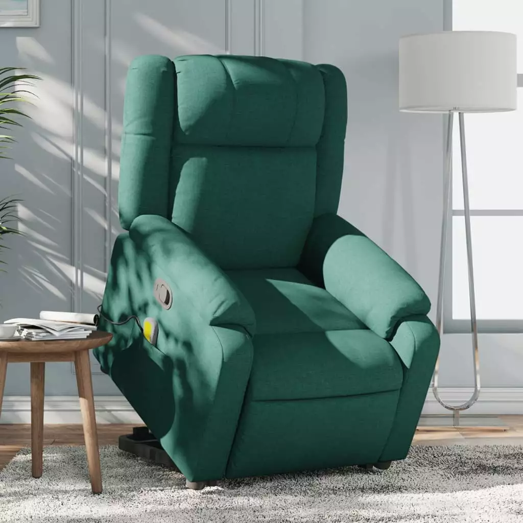 vidaXL Stand up Massage Recliner Chair Dark Green Fabric Adjustable Features