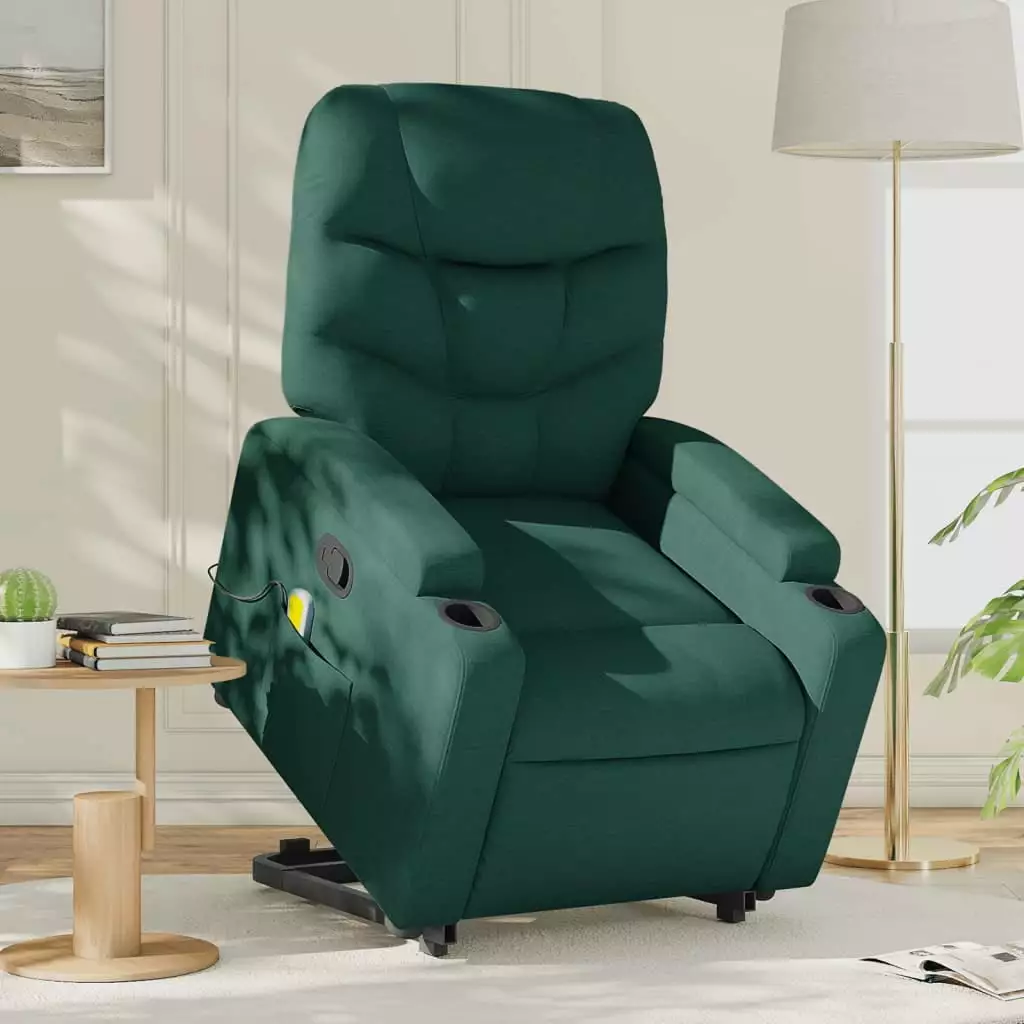 vidaXL Stand up Massage Recliner Chair Dark Green Fabric Adjustable Features