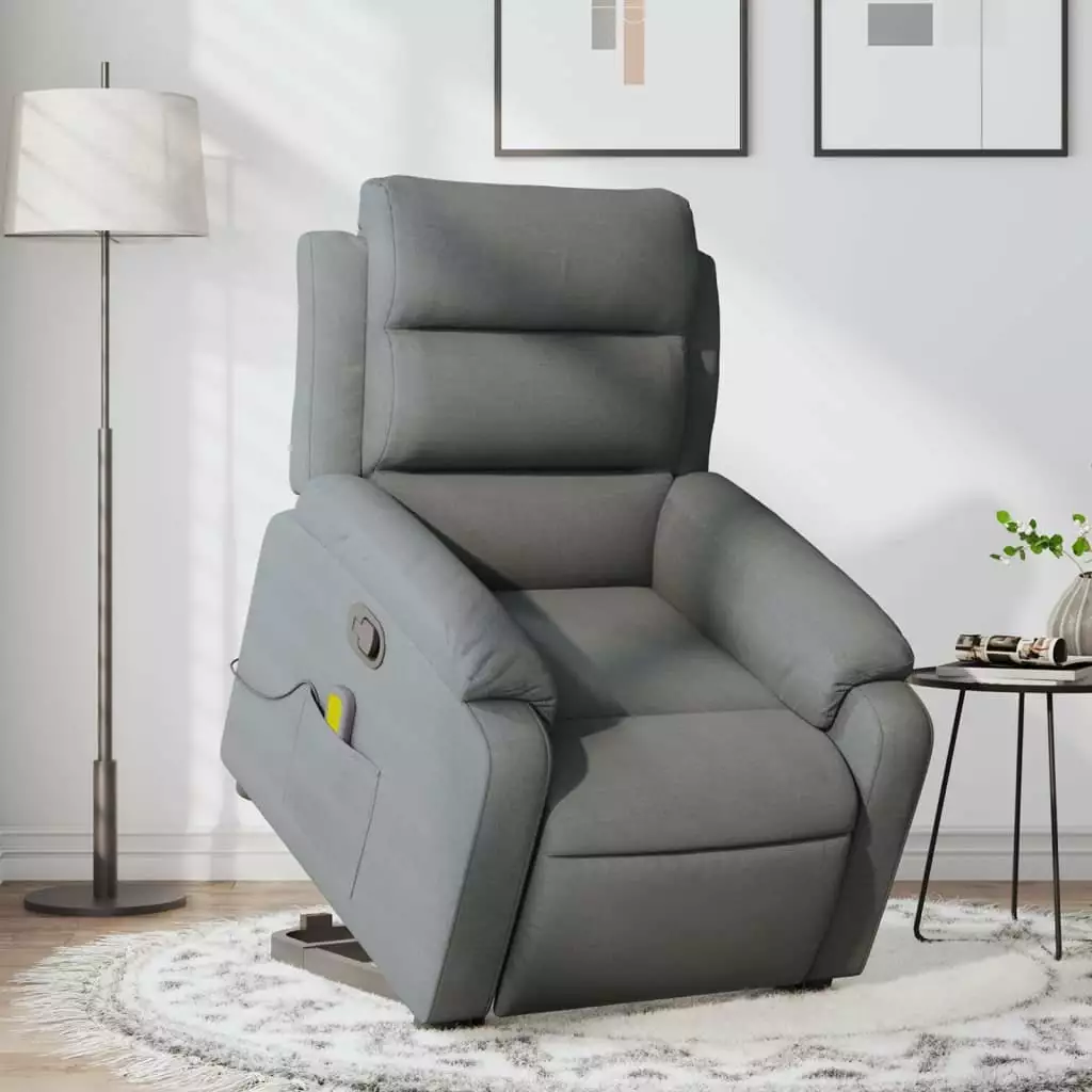 vidaXL Stand up Massage Recliner Chair Dark Gray Fabric Ultimate Relaxation