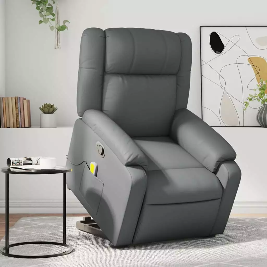 vidaXL Stand up Massage Recliner Chair Gray Faux Leather Power Lift