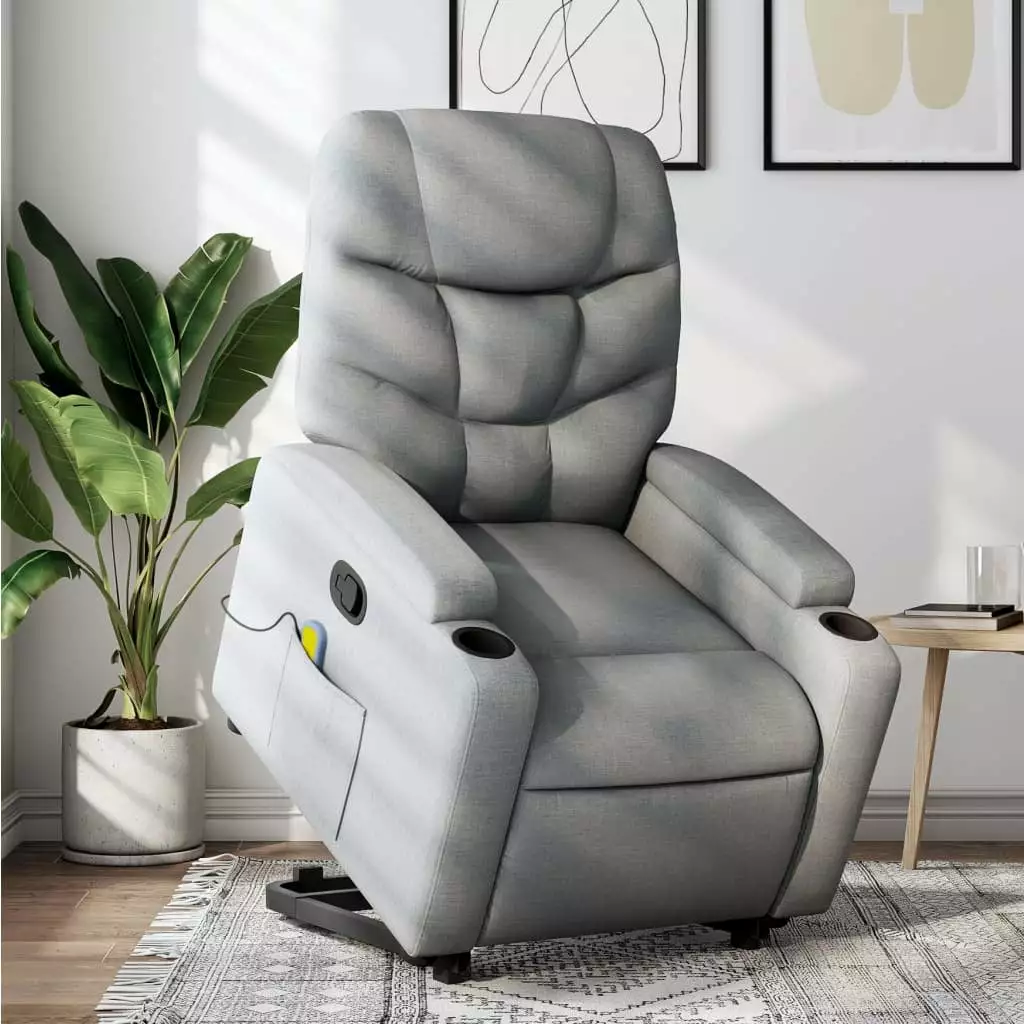 vidaXL Stand up Massage Recliner Chair Light Gray Fabric Adjustable Features