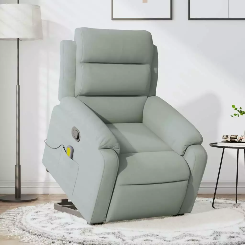 vidaXL Stand up Massage Recliner Chair Light Gray Velvet Stylish Comfort