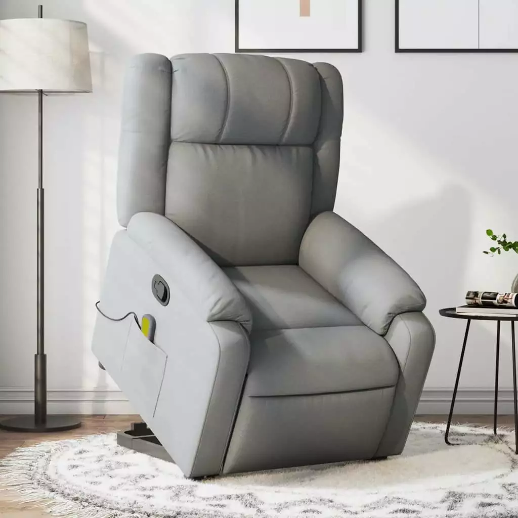 vidaXL Stand up Massage Recliner Chair Light Gray Fabric Adjustable Features