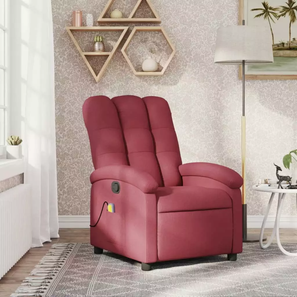vidaXL Wine Red Fabric Massage Recliner Chair Heat Function and Remote Control