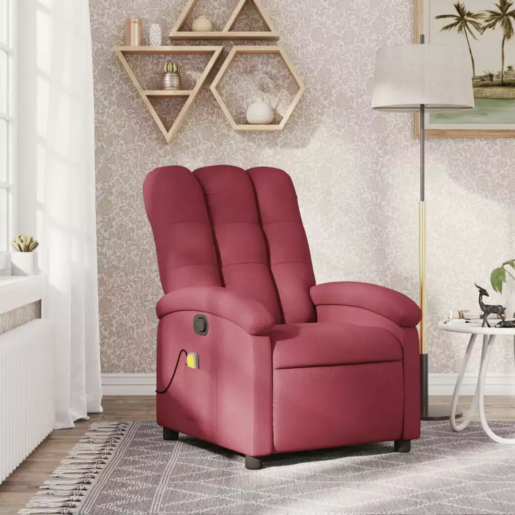 vidaXL Wine Red Fabric Massage Recliner Chair Heat Function and Remote Control
