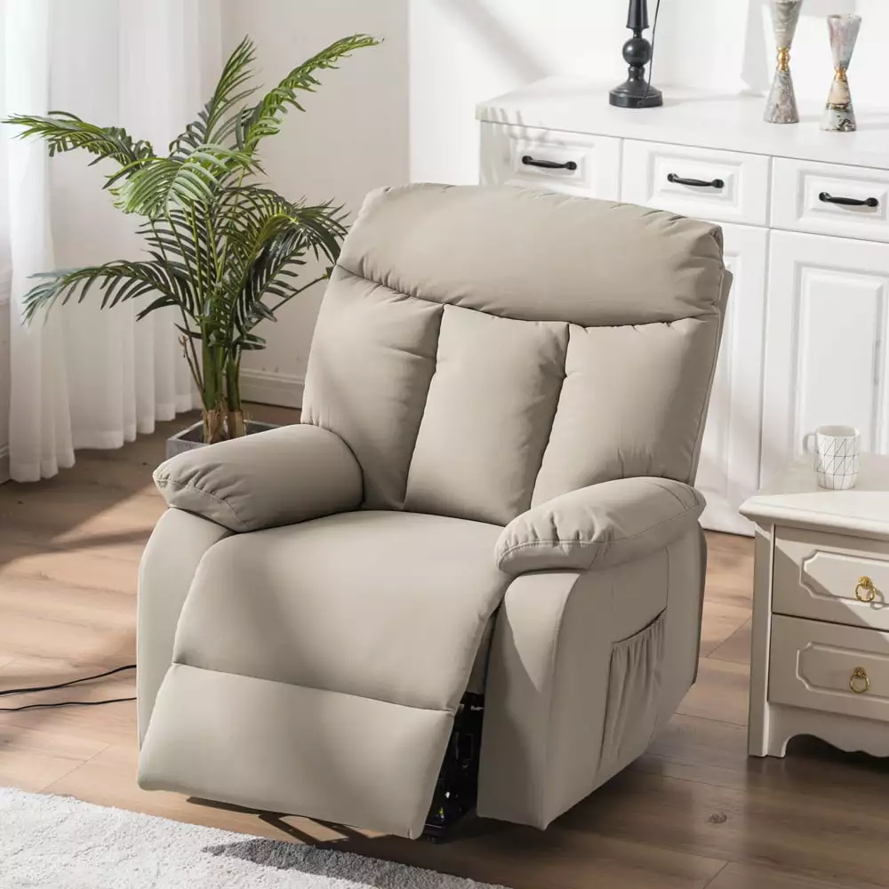Xhy Electric Lift Recliner Multifunctional Massage Chair PU Fabric Remote Control Silver White Sleeping Chair xihaiying