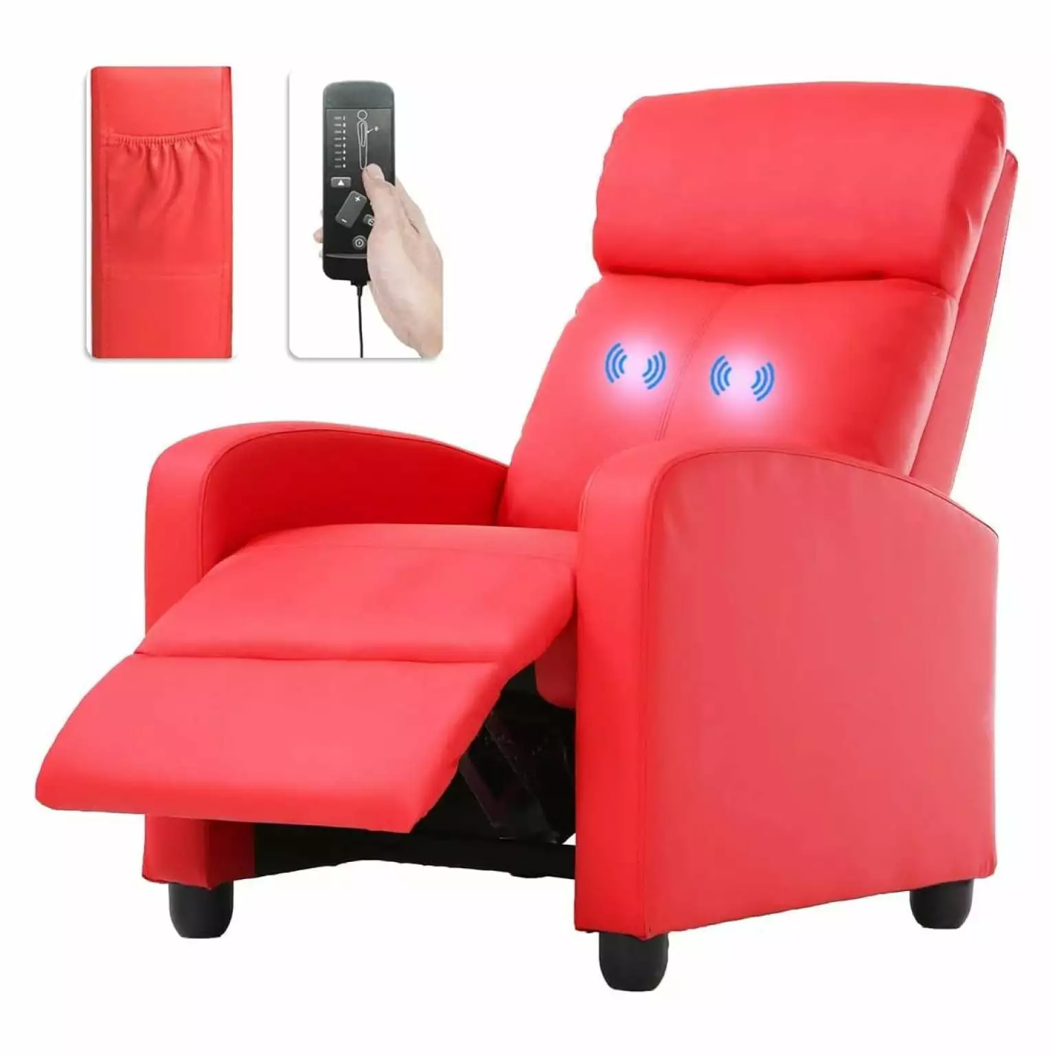 ZHAOTONG Massage Recliner Lazy Boy Recliner PU Leather Padded Seat - Red Modern Reclining Chair