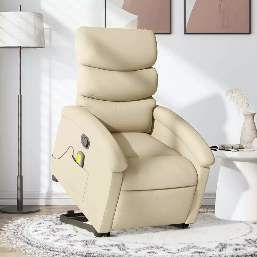 vidaXL Stand Up Massage Recliner Chair Cream Fabric Lift Assist
