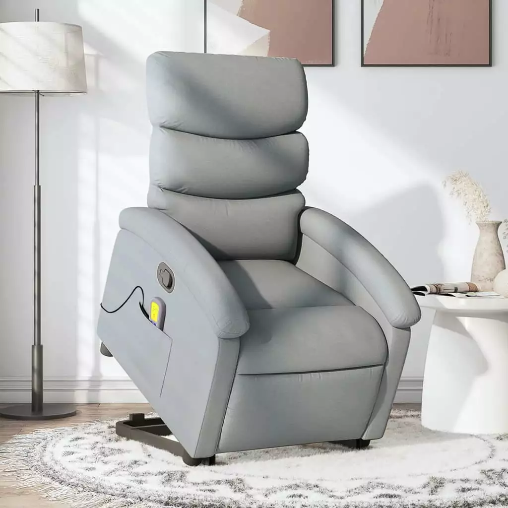 vidaXL Stand Up Massage Recliner Chair Light Gray Fabric Lift Assist