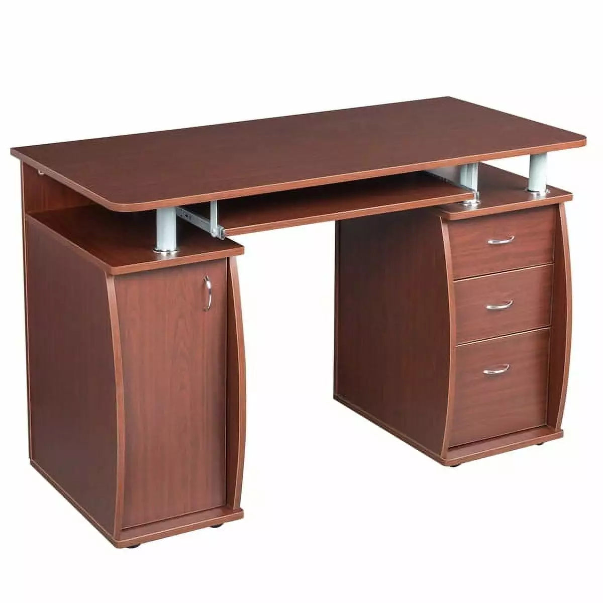 Coffee Color MDF Computer Desk 1 Door and 3 Drawers Home Office Magace