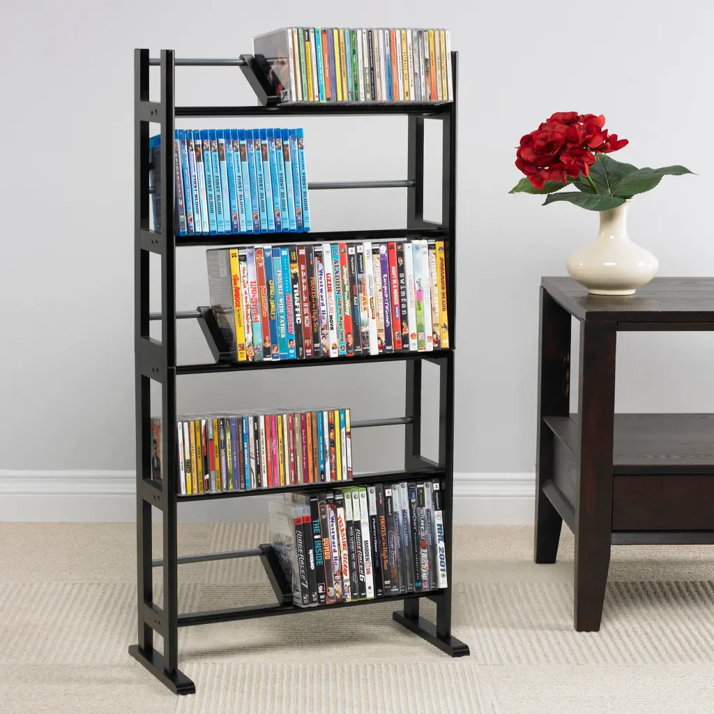 Media Storage Rack Sliding Dividers Espresso Brown and Black atlantic inc.