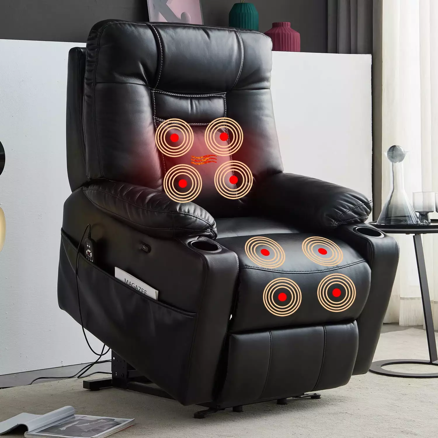 Large Electric Power Lift Recliner Chair Elderly 8-Point Massage and Lumbar Heat Branax