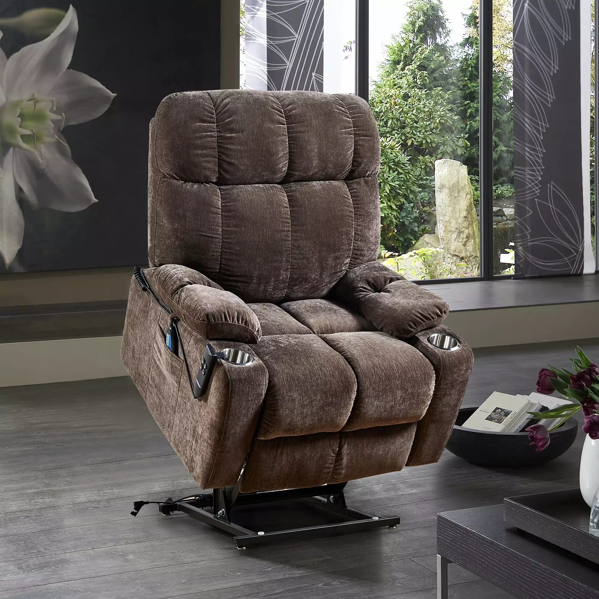 Homiyad Liyasi Dual Power Lift Recliner Chair Elderly Infinite Position Lay Flat 180° Recliner Heat Massage